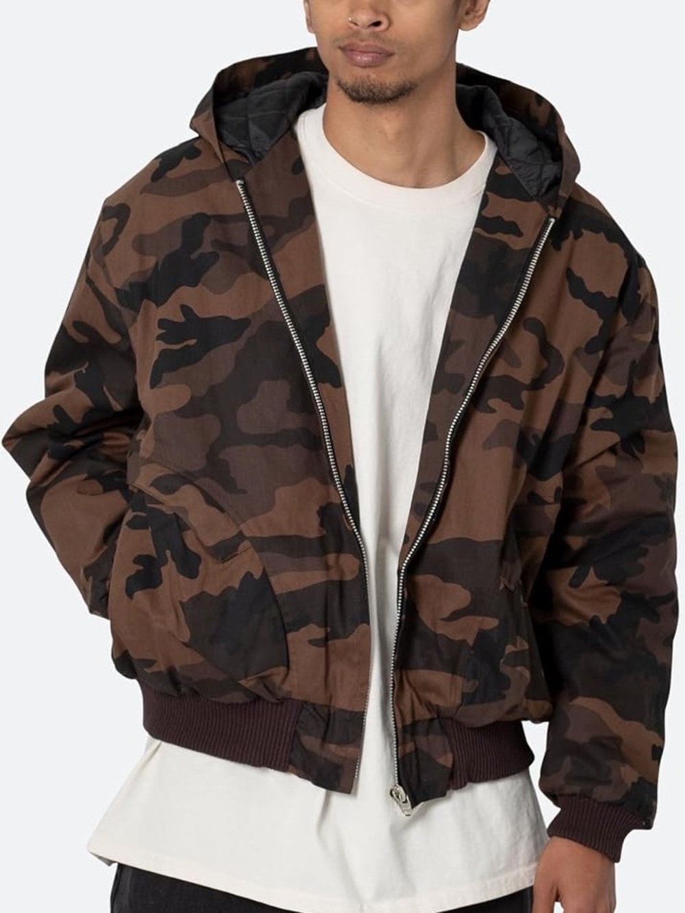 NWT MNML Camo Full Zip Quilted Lined Hooded Jacket